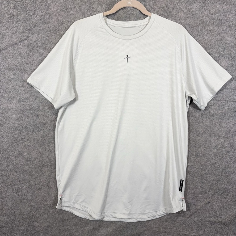 Three Nails Shirt Mens Sz L Light Gray Short Sleeve Cross Athletic Performance